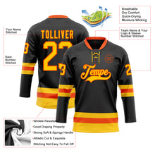 Load image into Gallery viewer, Custom Black Yellow-Orange Hockey Lace Neck Jersey