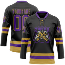 Load image into Gallery viewer, Custom Black Purple-Old Gold Hockey Lace Neck Jersey
