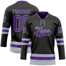 Load image into Gallery viewer, Custom Black Purple-Gray Hockey Lace Neck Jersey