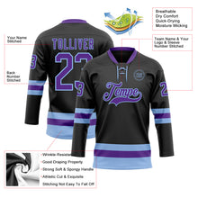 Load image into Gallery viewer, Custom Black Purple-Light Blue Hockey Lace Neck Jersey