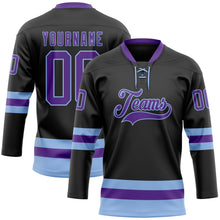 Load image into Gallery viewer, Custom Black Purple-Light Blue Hockey Lace Neck Jersey