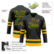 Load image into Gallery viewer, Custom Black Green-Gold Hockey Lace Neck Jersey