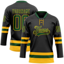 Load image into Gallery viewer, Custom Black Green-Gold Hockey Lace Neck Jersey