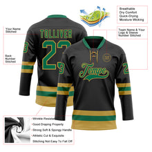 Load image into Gallery viewer, Custom Black Kelly Green-Old Gold Hockey Lace Neck Jersey