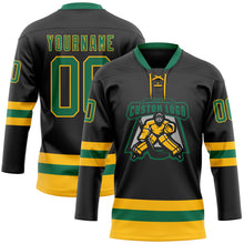Load image into Gallery viewer, Custom Black Kelly Green-Gold Hockey Lace Neck Jersey