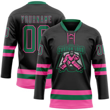 Load image into Gallery viewer, Custom Black Kelly Green-Pink Hockey Lace Neck Jersey