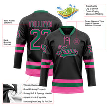 Load image into Gallery viewer, Custom Black Kelly Green-Pink Hockey Lace Neck Jersey