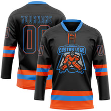 Load image into Gallery viewer, Custom Black Powder Blue-Orange Hockey Lace Neck Jersey