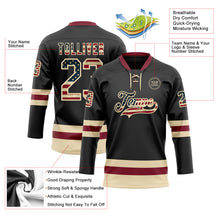 Load image into Gallery viewer, Custom Black Vintage USA Flag Cream-Crimson Hockey Lace Neck Jersey