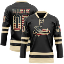 Load image into Gallery viewer, Custom Black Vintage USA Flag-Cream Hockey Lace Neck Jersey