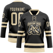 Load image into Gallery viewer, Custom Black Cream Hockey Lace Neck Jersey