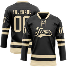 Load image into Gallery viewer, Custom Black Cream Hockey Lace Neck Jersey