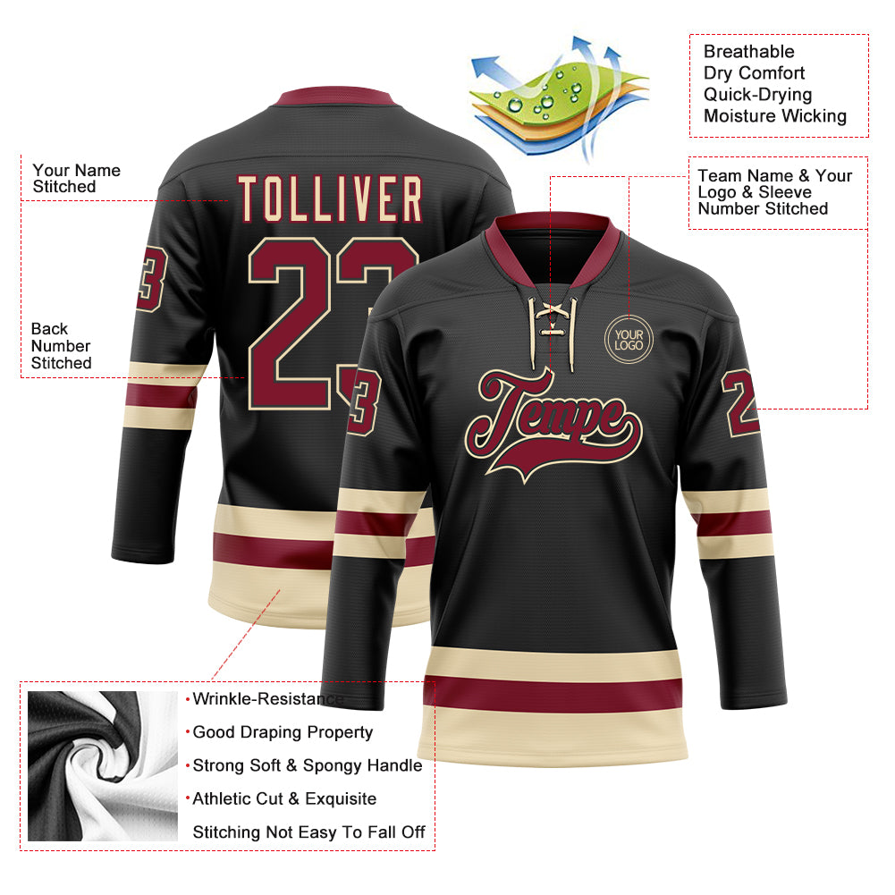 Custom Cream Black Solid Colour Hockey Jersey