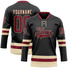 Load image into Gallery viewer, Custom Black Crimson-Cream Hockey Lace Neck Jersey