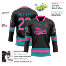 Load image into Gallery viewer, Custom Black Pink-Teal Hockey Lace Neck Jersey