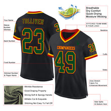 Load image into Gallery viewer, Custom Black Green Gold-Red Mesh Authentic Throwback Football Jersey