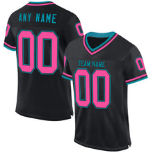 Load image into Gallery viewer, Custom Black Pink-Teal Mesh Authentic Throwback Football Jersey