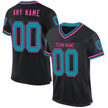 Load image into Gallery viewer, Custom Black Teal-Pink Mesh Authentic Throwback Football Jersey