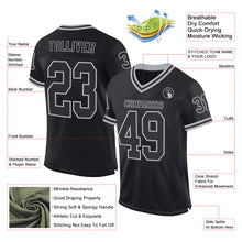 Load image into Gallery viewer, Custom Black Gray Mesh Authentic Throwback Football Jersey