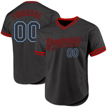 Load image into Gallery viewer, Custom Black Light Blue-Red Authentic Throwback Baseball Jersey