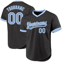 Load image into Gallery viewer, Custom Black Light Blue-White Authentic Throwback Baseball Jersey