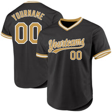 Load image into Gallery viewer, Custom Black Old Gold-White Authentic Throwback Baseball Jersey