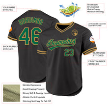 Load image into Gallery viewer, Custom Black Kelly Green-Old Gold Authentic Throwback Baseball Jersey