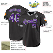 Load image into Gallery viewer, Custom Black Purple-Gray Authentic Throwback Baseball Jersey
