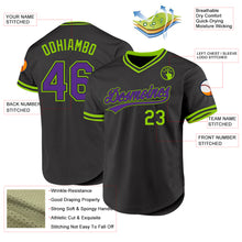 Load image into Gallery viewer, Custom Black Purple-Neon Green Authentic Throwback Baseball Jersey