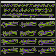 Load image into Gallery viewer, Custom Black Purple-Neon Green Authentic Throwback Baseball Jersey