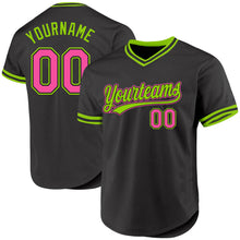 Load image into Gallery viewer, Custom Black Pink-Neon Green Authentic Throwback Baseball Jersey