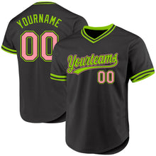 Load image into Gallery viewer, Custom Black Medium Pink-Neon Green Authentic Throwback Baseball Jersey