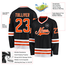 Load image into Gallery viewer, Custom Black Orange-White Hockey Jersey