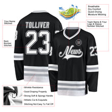 Load image into Gallery viewer, Custom Black White-Gray Hockey Jersey