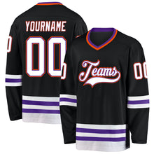 Load image into Gallery viewer, Custom Black Purple-Orange Hockey Jersey