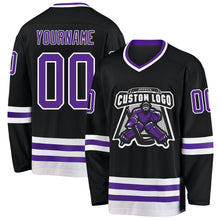 Load image into Gallery viewer, Custom Black Purple-White Hockey Jersey