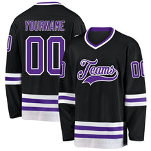 Load image into Gallery viewer, Custom Black Purple-White Hockey Jersey