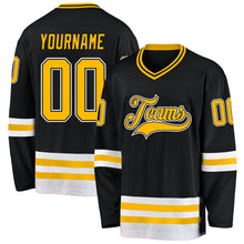 Load image into Gallery viewer, Custom Black Gold-White Hockey Jersey
