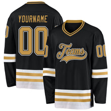 Load image into Gallery viewer, Custom Black Old Gold-White Hockey Jersey