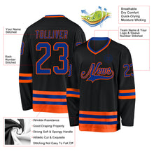 Load image into Gallery viewer, Custom Black Royal-Orange Hockey Jersey