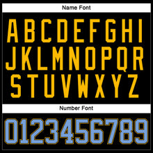 Load image into Gallery viewer, Custom Black Light Blue-Gold Hockey Jersey