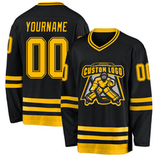 Load image into Gallery viewer, Custom Black Gold Hockey Jersey