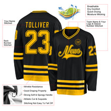 Load image into Gallery viewer, Custom Black Gold Hockey Jersey