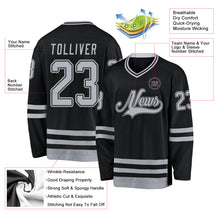 Load image into Gallery viewer, Custom Black Gray Hockey Jersey