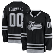 Load image into Gallery viewer, Custom Black Gray Hockey Jersey