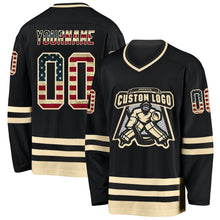 Load image into Gallery viewer, Custom Black Vintage USA Flag-Cream Hockey Jersey