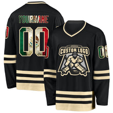 Load image into Gallery viewer, Custom Black Vintage Mexican Flag-Cream Hockey Jersey