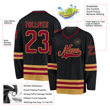 Load image into Gallery viewer, Custom Black Maroon-Old Gold Hockey Jersey