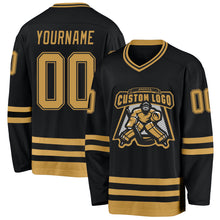 Load image into Gallery viewer, Custom Black Old Gold Hockey Jersey