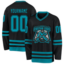 Load image into Gallery viewer, Custom Black Teal Hockey Jersey
